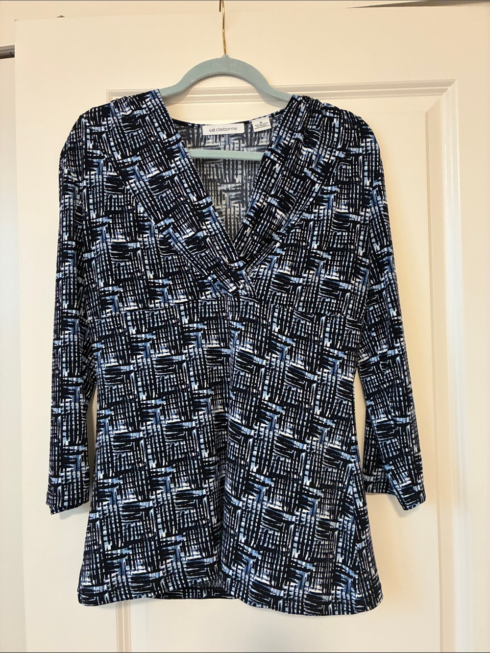 Liz Claiborne Blue & Black V-Neck Long Sleeve Tunic